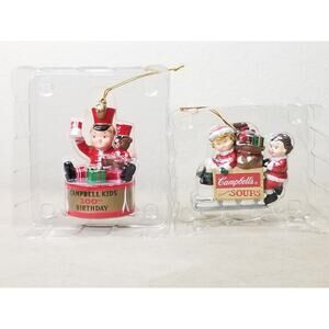Campbell Christmas Figurine Tree Ornament 1996  1997 100th Birthday New x2 Vtg